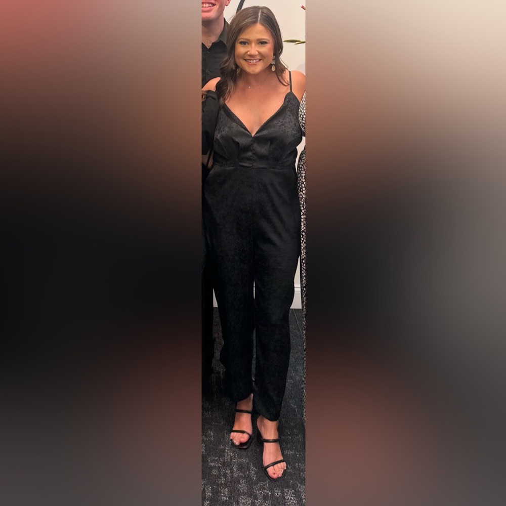 Strut & Bolt Black Satin Patterned Jumpsuit